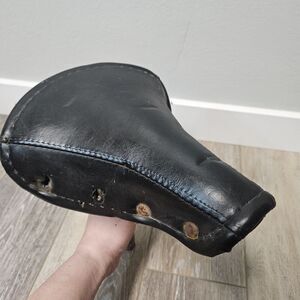 Cycle Pro Vintage Bicycle Seat Saddle Chrome Double Spring Black Leather Riveted